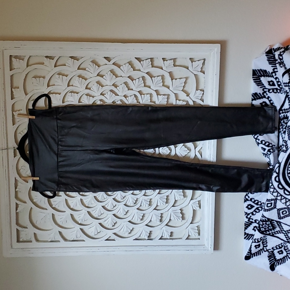 Black Leather Look Legging Size Large Wide Waistband Fashonomics Leather…